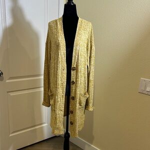 ARIZONA Mustard Yellow LONG Button-Up Light Weight Women's Cardigan. Large
